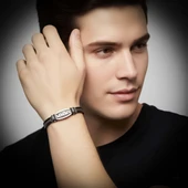 Meander Motifli Çelik Halatlı Deri Erkek Bileklik 31834B17D1 thumbnail 2