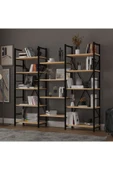 6 RAFLI METAL KİTAPLIK ÜÇ MODÜL  Safir Meşe thumbnail 2