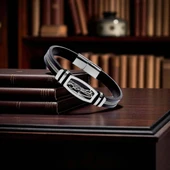 Atatürk İmzalı Çelik Halatlı Erkek Deri Bileklik 31834B17D2 thumbnail 4