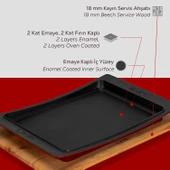 Lava Döküm Dikdörtgen Servis Tabağı ve Kayın Servis Ahşabı. Ölçü 36x24cm.-Bordo thumbnail 6