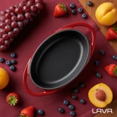 Lava Döküm Oval Sahan Döküm Demir Yekpare Çift Kulplu Ölçü 15x10cm.-Bordo - 7