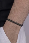 Gümüş Pazarım İtalyan Zincir Siyah Erkek Çelik Bileklik - 1