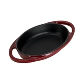 Lava Döküm Oval Sahan Döküm Demir Yekpare Çift Kulplu Ölçü 15x10cm.-Bordo - 2