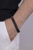 Gümüş Pazarım Siyah Kordon Model Çelik Erkek Bileklik thumbnail 1