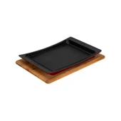 Lava Döküm Dikdörtgen Servis Tabağı ve Kayın Servis Ahşabı. Ölçü 36x24cm.-Bordo thumbnail 2