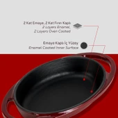 Lava Döküm Oval Sahan Döküm Demir Yekpare Çift Kulplu Ölçü 15x10cm.-Bordo - 6