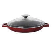 Lava Döküm Yuvarlak Izgara Tavası Cam Kapaklı Döküm Demir Yekpare Çift Kulplu Çap(Ø)26cm.-Bordo thumbnail 1