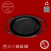 Lava Döküm Oval Sahan Döküm Demir Yekpare Çift Kulplu Ölçü 15x10cm.-Bordo - 4