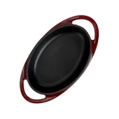 Lava Döküm Oval Sahan Döküm Demir Yekpare Çift Kulplu Ölçü 15x10cm.-Bordo - 3