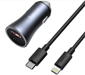 BASEUS Golden Connector Pro U+C 40W Type-C to Lightning Kablo Setli Araç İçi Şarj Cihazı Koyu Gri - 1