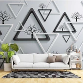 3 Boyutlu Beyaz Üçgen Ağaç Motifli Duvar Kağıdı thumbnail 1