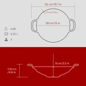 Lava Döküm Yuvarlak Wok Döküm Demir Yekpare Çift Kulplu Çap(Ø)38cm.-Bordo - 5