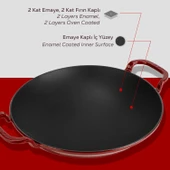 Lava Döküm Yuvarlak Wok Döküm Demir Yekpare Çift Kulplu Çap(Ø)38cm.-Bordo - 6