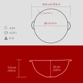 Lava Döküm Yuvarlak Özbek Kazanı / Tencere. Döküm Demir Yekpare Kulplu Çap(Ø)28cm.-Bordo thumbnail 5