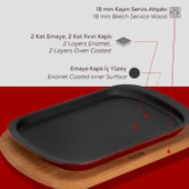 Lava Döküm Dikdörtgen Servis Tabağı ve Kayın Servis Ahşabı. Ölçü 32x20cm.-Bordo thumbnail 6