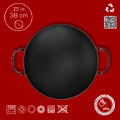 Lava Döküm Yuvarlak Wok Döküm Demir Yekpare Çift Kulplu Çap(Ø)38cm.-Bordo - 4