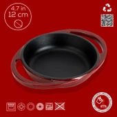Lava Döküm Yuvarlak Sahan Döküm Demir Yekpare Çift Kulplu Çap(Ø)12cm.-Bordo thumbnail 4