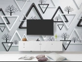3 Boyutlu Beyaz Üçgen Ağaç Motifli Duvar Kağıdı thumbnail 3