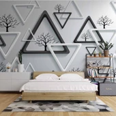 3 Boyutlu Beyaz Üçgen Ağaç Motifli Duvar Kağıdı thumbnail 2