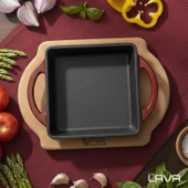 Lava Döküm Kare Sahan Döküm Demir Yekpare Çift Kulplu Kayın Servis Ahşabı Ölçü 12x12cm.-Bordo thumbnail 7