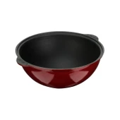 Lava Döküm Yuvarlak Özbek Kazanı / Tencere. Döküm Demir Yekpare Kulplu Çap(Ø)28cm.-Bordo thumbnail 2