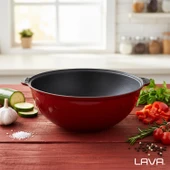 Lava Döküm Yuvarlak Özbek Kazanı / Tencere. Döküm Demir Yekpare Kulplu Çap(Ø)28cm.-Bordo thumbnail 7