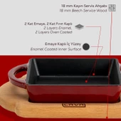 Lava Döküm Kare Sahan Döküm Demir Yekpare Çift Kulplu Kayın Servis Ahşabı Ölçü 12x12cm.-Bordo thumbnail 6