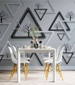 3 Boyutlu Beyaz Üçgen Ağaç Motifli Duvar Kağıdı thumbnail 5