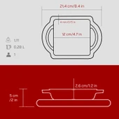 Lava Döküm Kare Sahan Döküm Demir Yekpare Çift Kulplu Kayın Servis Ahşabı Ölçü 12x12cm.-Bordo thumbnail 5
