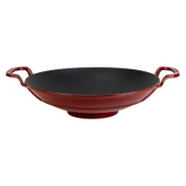 Lava Döküm Yuvarlak Wok Döküm Demir Yekpare Çift Kulplu Çap(Ø)38cm.-Bordo - 1