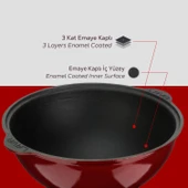 Lava Döküm Yuvarlak Özbek Kazanı / Tencere. Döküm Demir Yekpare Kulplu Çap(Ø)28cm.-Bordo thumbnail 6