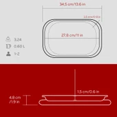Lava Döküm Dikdörtgen Servis Tabağı ve Kayın Servis Ahşabı. Ölçü 32x20cm.-Bordo thumbnail 5