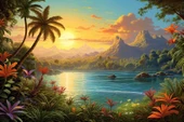Göl ve Tropikal Manzaralı Duvar Kağıdı thumbnail 7