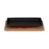 Lava Döküm Dikdörtgen Servis Tabağı ve Kayın Servis Ahşabı. Ölçü 30x15cm.-Bordo - 1