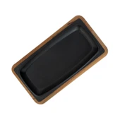 Lava Döküm Dikdörtgen Servis Tabağı ve Kayın Servis Ahşabı. Ölçü 30x15cm.-Bordo - 3