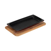 Lava Döküm Dikdörtgen Servis Tabağı ve Kayın Servis Ahşabı. Ölçü 30x15cm.-Bordo - 2