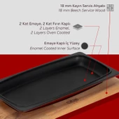Lava Döküm Dikdörtgen Servis Tabağı ve Kayın Servis Ahşabı. Ölçü 30x15cm.-Bordo - 6