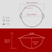 Lava Döküm Yuvarlak Cam Kapaklı Özbek Kazanı / Tencere. Döküm Demir Yekpare Kulplu Çap(Ø)30 cm.-Bordo thumbnail 5