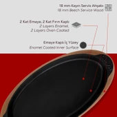 Lava Döküm Balık Tabağı Döküm Demir Yekpare Kulplu Kayın Servis Ahşabı 15x29cm.-Bordo thumbnail 6
