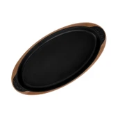 Lava Döküm Balık Tabağı Döküm Demir Yekpare Kulplu Kayın Servis Ahşabı 15x29cm.-Bordo thumbnail 3