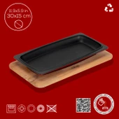 Lava Döküm Dikdörtgen Servis Tabağı ve Kayın Servis Ahşabı. Ölçü 30x15cm.-Bordo - 4