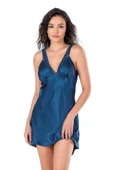 Arias Closet Petrol Mavisi Kısa Saten Gecelik thumbnail 1