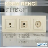 3'lü Set - Topraklı Priz, F Konnektör , Nümeris Cat3 Telefon Priz Set thumbnail 1