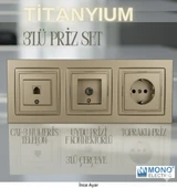 3'lü Set - Topraklı Priz, F Konnektör , Nümeris Cat3 Telefon Priz Set thumbnail 2