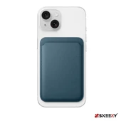 Sneezy İphone 15-15 Plus-15 Pro-15 Pro max Uyumlu Birinci Sınıf Magsafe Cüzdan Magsafe Deri Kartlık  Petrol Mavi - 4
