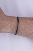 Gümüş Pazarım Örgü Model Siyah Çelik Erkek Kelepçe Bileklik thumbnail 2