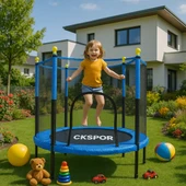 CKSpor Fileli Büyük Boy Trambolin 140 Cm Çap Korumalı Kolay Kurulum CKS448 thumbnail 2