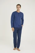 Kly 9223 Erkek %100 Pamuklu 4 Mevsim Kumaş Ekoseli Uzun Kollu Pijama Takım - 2