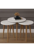 3’lü YUVARLAK ZİGON SEHPA AHŞAP AYAKLI  RETRO TAŞ thumbnail 2