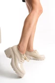 K-707 Bej Kırışık Rugan Yüksek Tabanlı Bağcıklı  Loafer Ayakkabı thumbnail 2